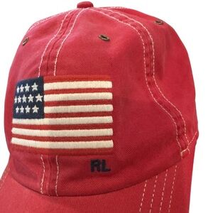 Red Polo 🏇cap with American Flag and RL Embroidery
